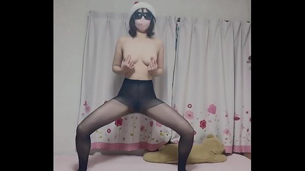 Nipple masturbation in black pantyhose