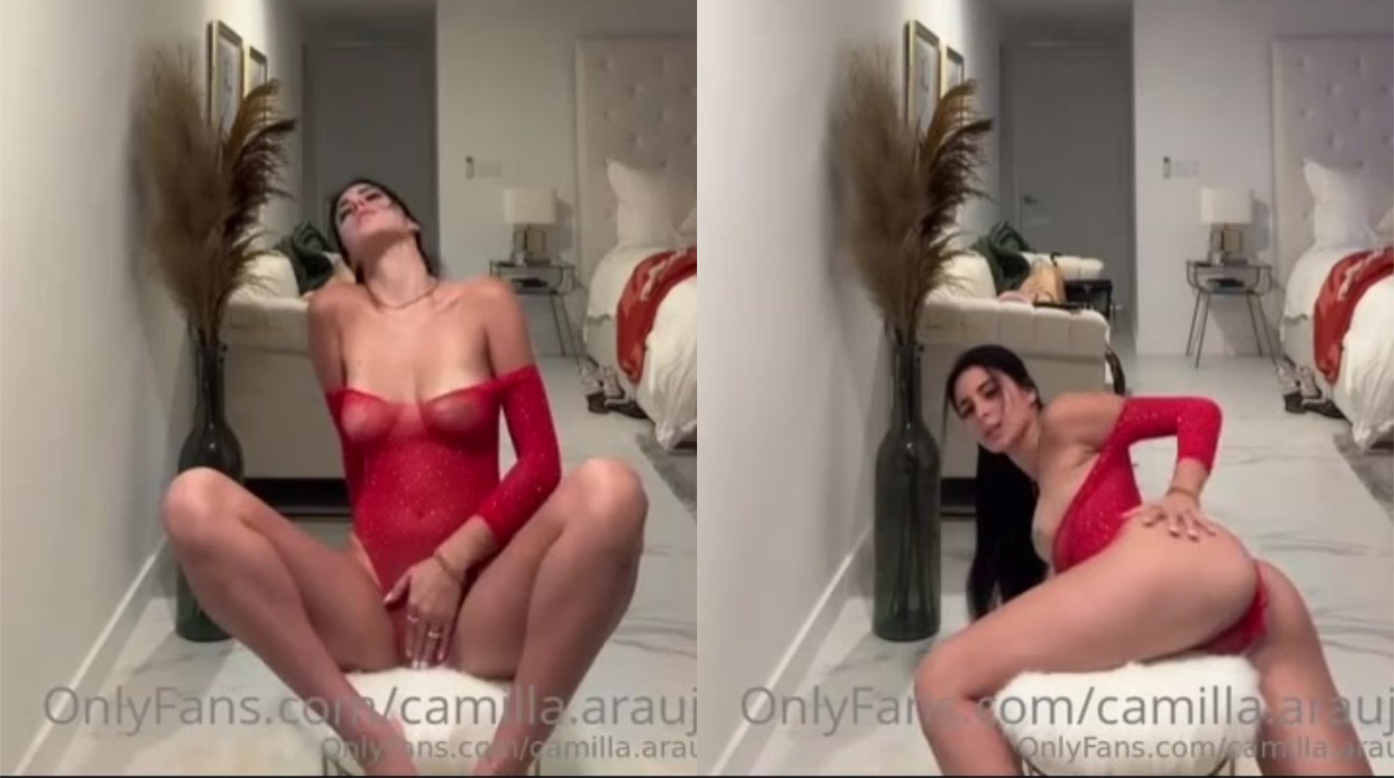 Camilla Araujo OnlyFans Leaked – Red Bodysuit Masturbation